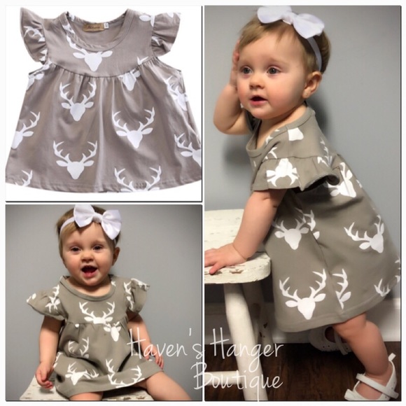 Haven’s Hanger Other - Gray & White Deer Print Baby Infant Dress